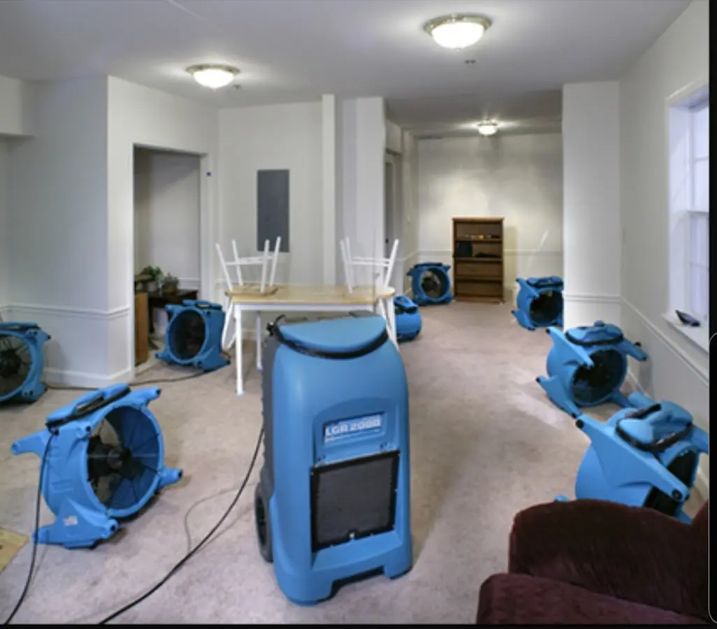 Air movers and dehumidifier setup for Water Damage Restoration in Annapolis